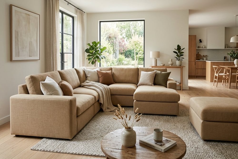 Modular sofa with a chaise section and a separate ottoman