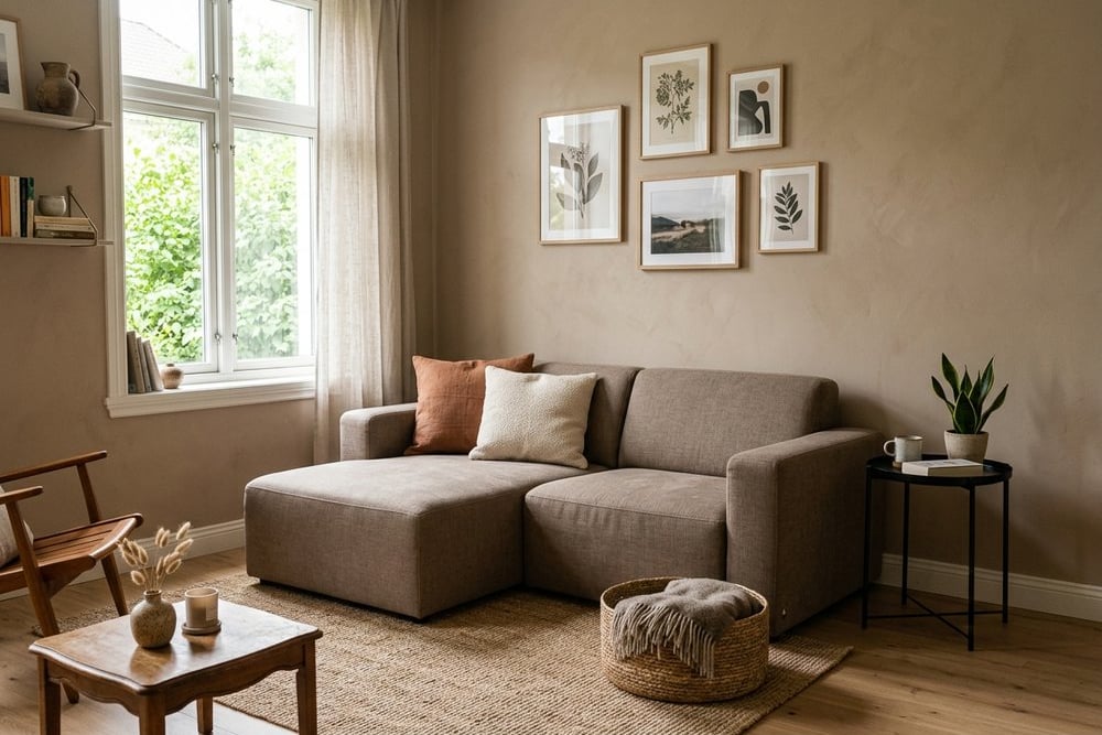 Compact two-piece modular sofa in a small living room