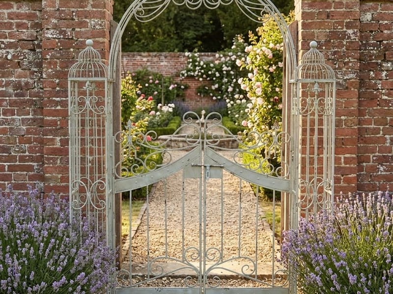 Garden arch installation showing ground spike anchoring into UK garden soil