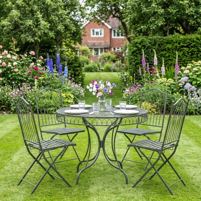 Hampton Grey 5 Piece metal dining set, Matt's pick, laid for lunch