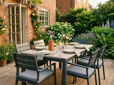 Anthracite aluminium 6-seater garden dining set with teak-look polywood table