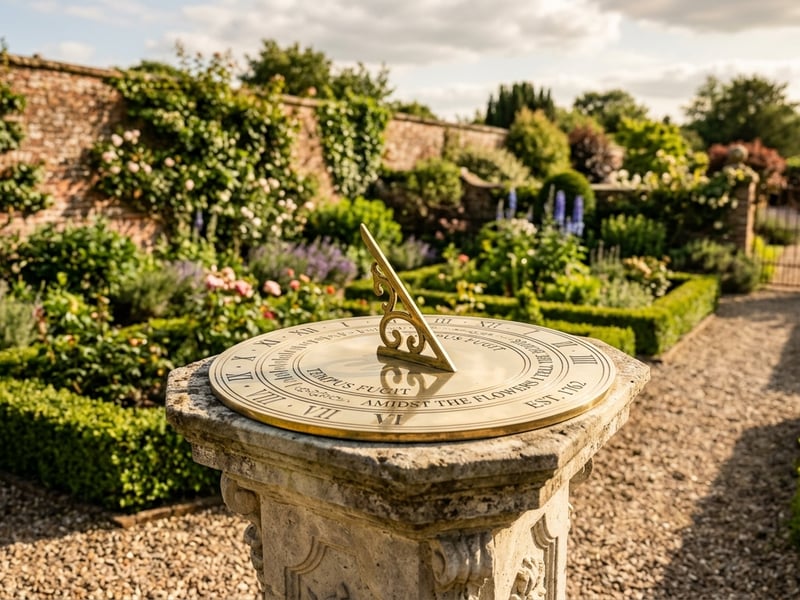Brass sundial on stone pedestal garden ornament gift idea for a traditional UK garden