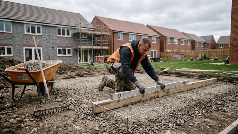 Compacting and levelling an MOT type-1 hardcore sub-base during gazebo base preparation