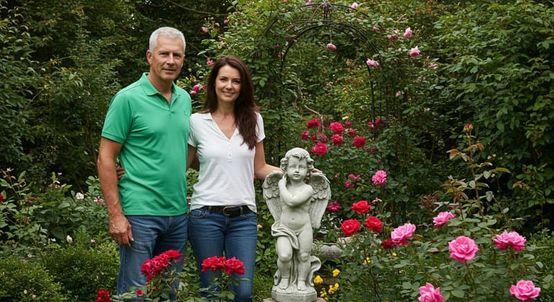 Stone garden ornament positioned as a focal point in a UK garden