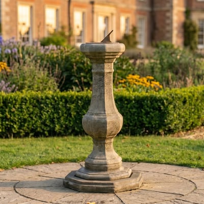 Aged Brass Sundial on Stone Garden Pedestal, Matt's pick