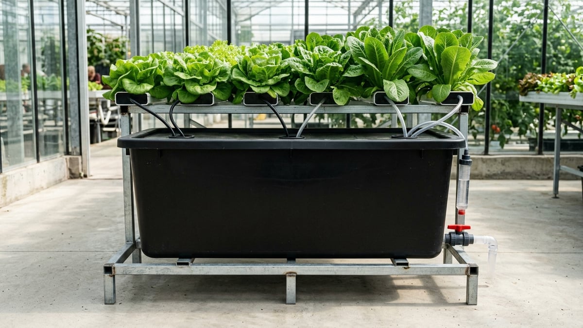 Hydroponic reservoir on a strong level stand with clear maintenance access