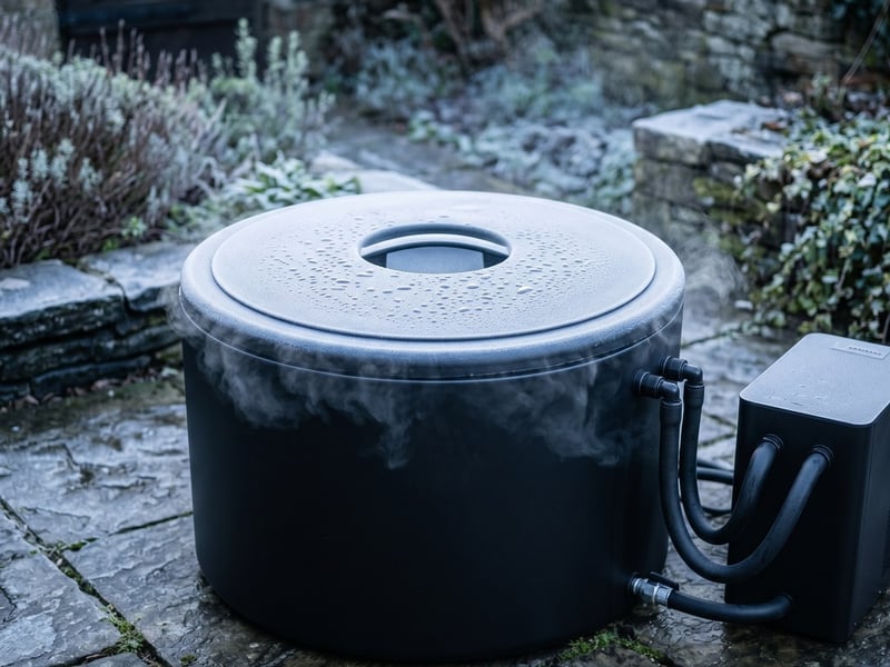 The insulated lid on the Arctic One ice bath on a frosty UK morning