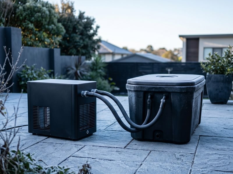 The insulated lid and Recovery Pro chiller on a frosty morning, keeping running costs down