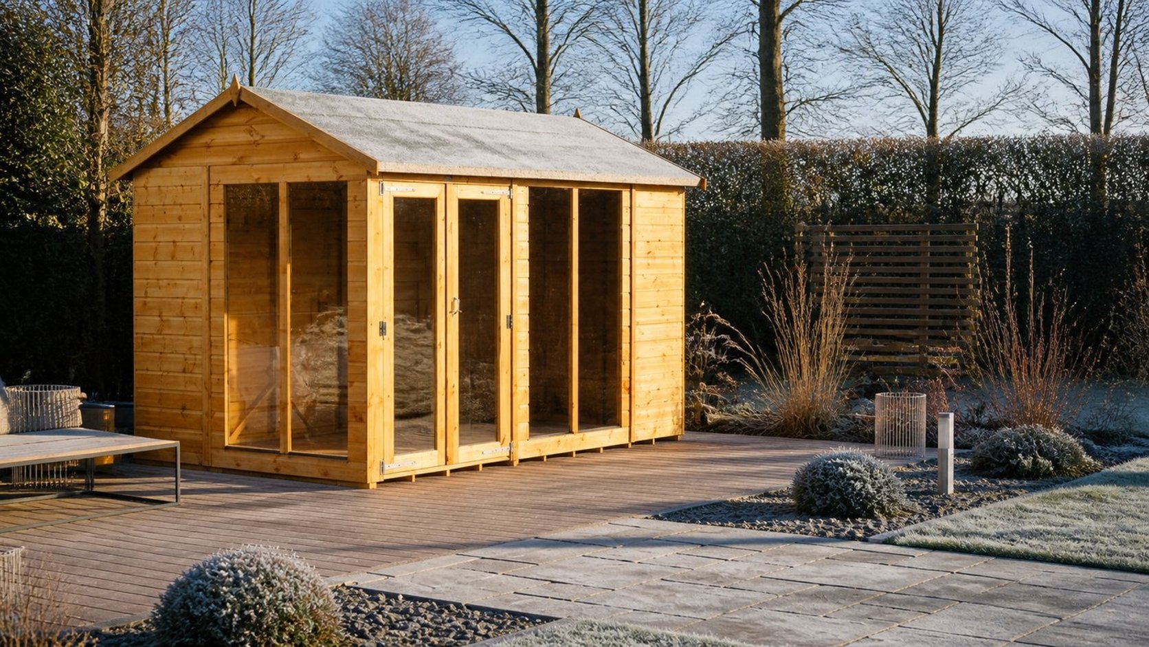 Power 10x6 Apex Summerhouse on a cold February morning