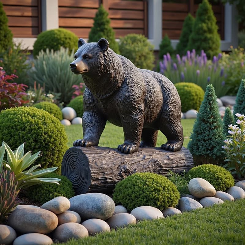 Detailed resin bear garden ornament showing fine texture and colour