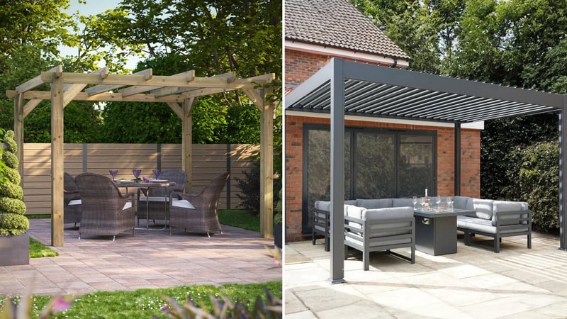 Wooden and aluminium pergolas for a UK garden