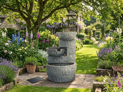 Stone Bowls small solar tiered water feature for a small patio