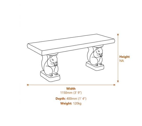 Straight Plain Stone Garden Bench Dimensions Diagram