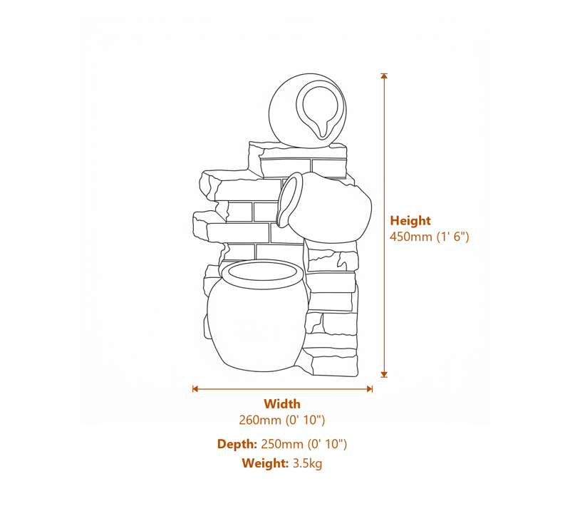 Solar Garden Fountains Dimensions Diagram