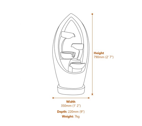 Shimmering Falls Solar Water Feature Dimensions Diagram
