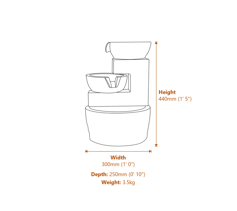 Solar Garden Fountains Dimensions Diagram