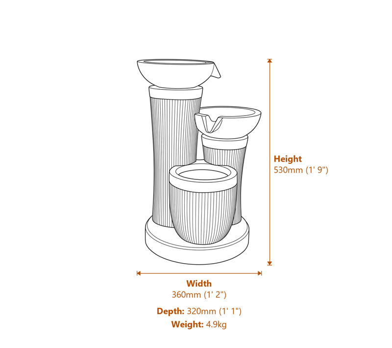 Solar Garden Fountains Dimensions Diagram
