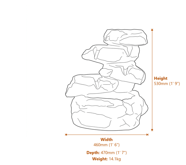 Tumbling Rocks Solar Water Feature Dimensions Diagram