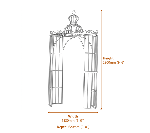 Avebury Ornate Metal Garden Archway Dimensions Diagram