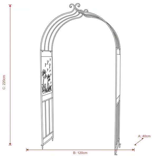 Dandelion Rusted Metal Garden Arch Dimensions Diagram