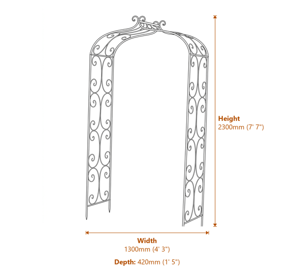Hawkeshead Metal Garden Arch Dimensions Diagram
