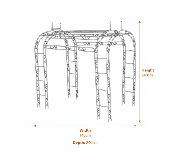 Parisienne Metal Garden Tunnel in Cream Dimensions Diagram