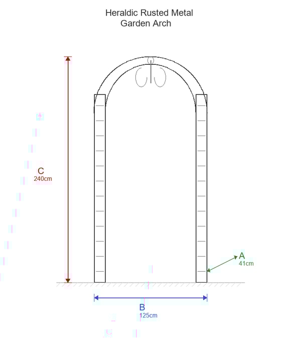 Heraldic Rusted Metal Garden Arch Dimensions Diagram