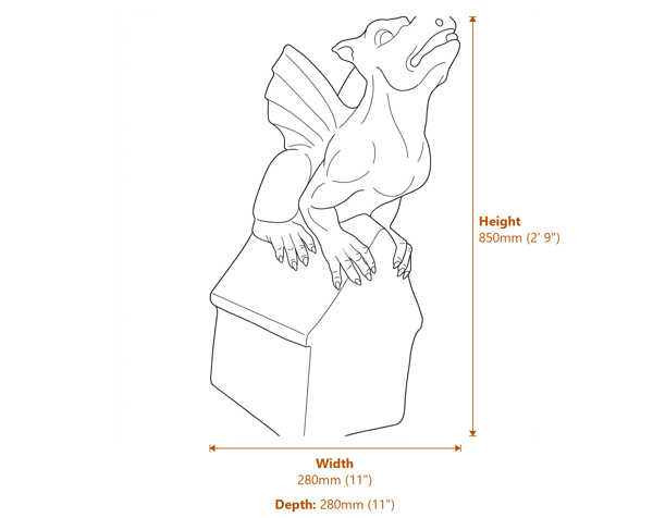 Gothic Gargoyle Garden Statue Dimensions Diagram