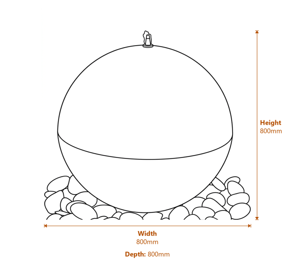 Corten Steel Sphere Water Feature 80cm Dimensions Diagram