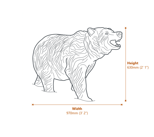 Bear Cub Metal Garden Ornament Dimensions Diagram