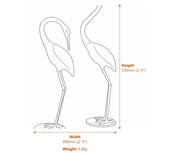 Elegant Cranes Metal Garden Ornament Dimensions Diagram