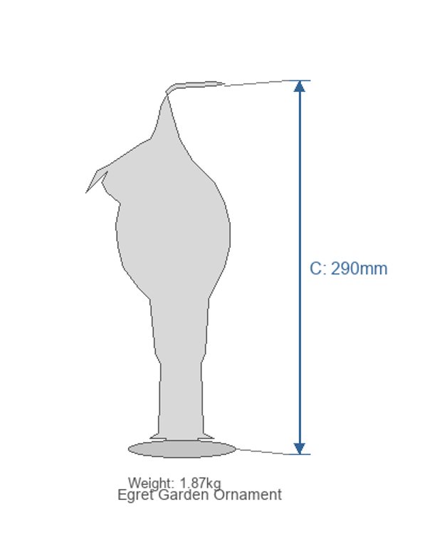 Egret Metal Garden Ornament Dimensions Diagram