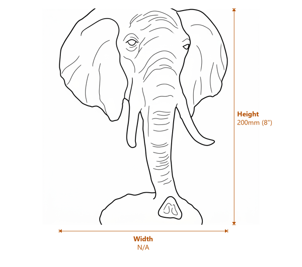 Elephant Head Metal Garden Ornament        Dimensions Diagram