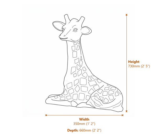 Baby Giraffe Metal Garden Ornament Dimensions Diagram