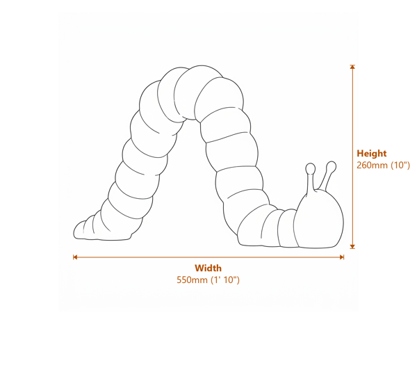 Large Caterpillar Metal Garden Ornament Dimensions Diagram