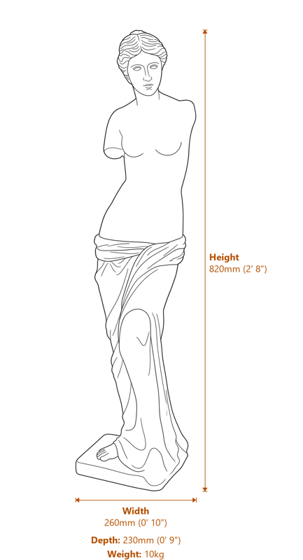Venus De Milo Garden Ornament in White Dimensions Diagram