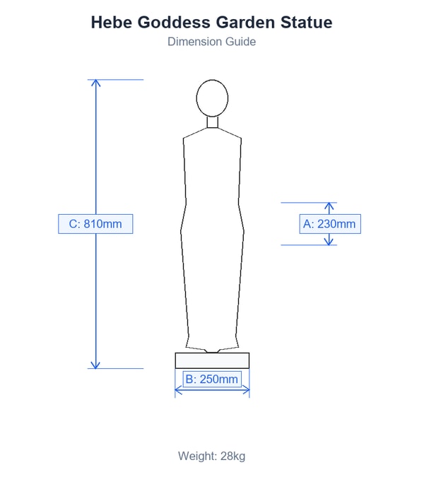 Hebe Goddess Garden Statue in White Dimensions Diagram
