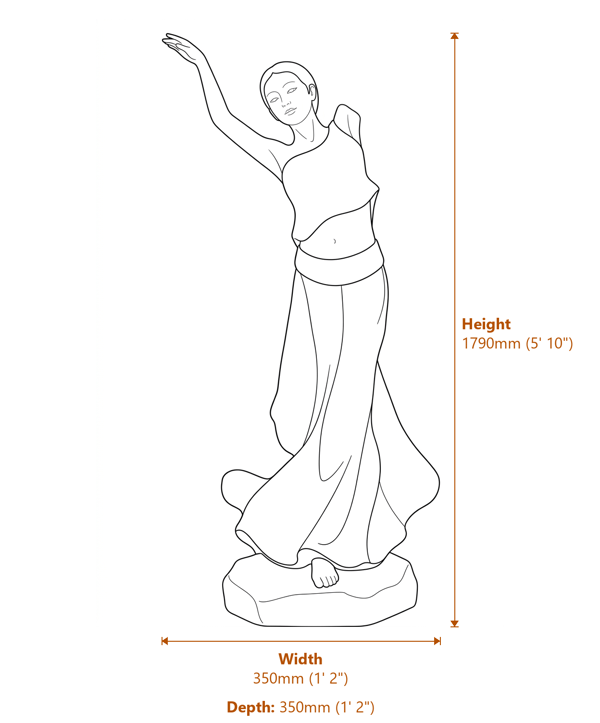 Poppy Garden Statue in White Dimensions Diagram