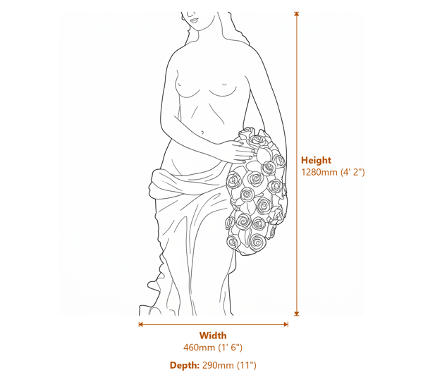 Isobelle Large Garden Statue in White Dimensions Diagram