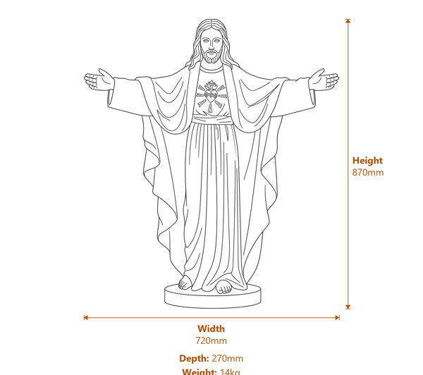 Jesus Garden Statue in White Dimensions Diagram
