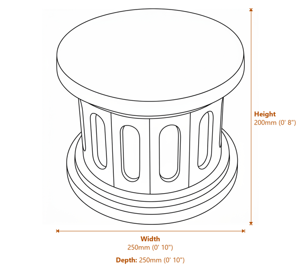 Medium Round Garden Ornament Plinth in White Dimensions Diagram