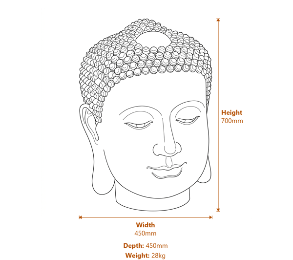 Extra Large Buddha Head Garden Statue in White Dimensions Diagram