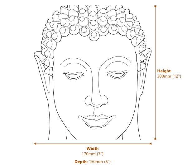 Medium Thai Buddha Head Garden Statue in White Dimensions Diagram