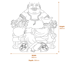 Wealthy Sitting Buddha Garden Statue in Grey Dimensions Diagram