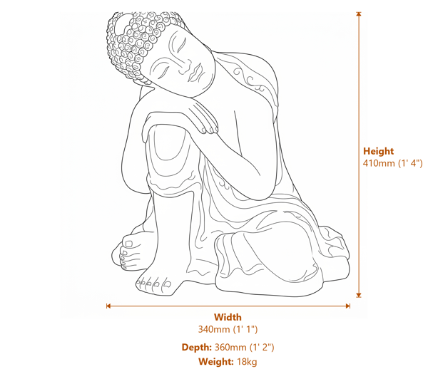 Sleeping Deity Garden Statue in White Dimensions Diagram