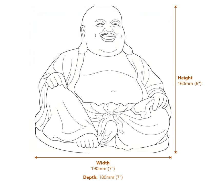 Small Laughing Buddha Garden Statue in White Dimensions Diagram