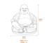 Medium Laughing Buddha Garden Statue in White Dimensions Diagram