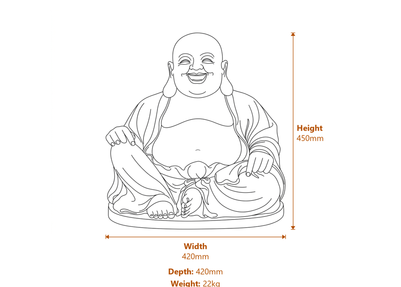 Large Laughing Buddha Garden Statue in White Dimensions Diagram