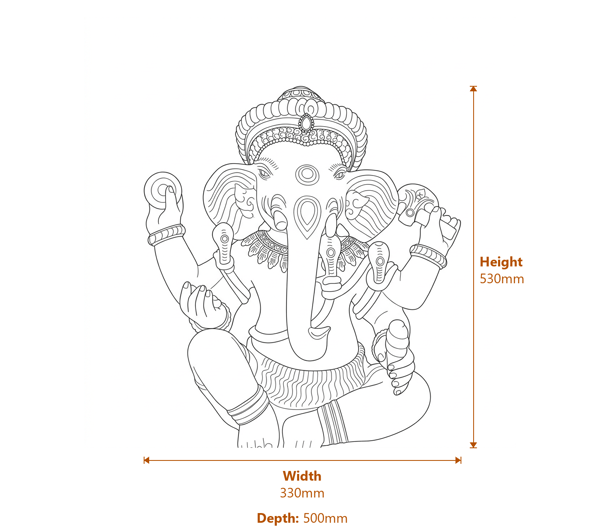 Ganesha Garden Statue in White Dimensions Diagram