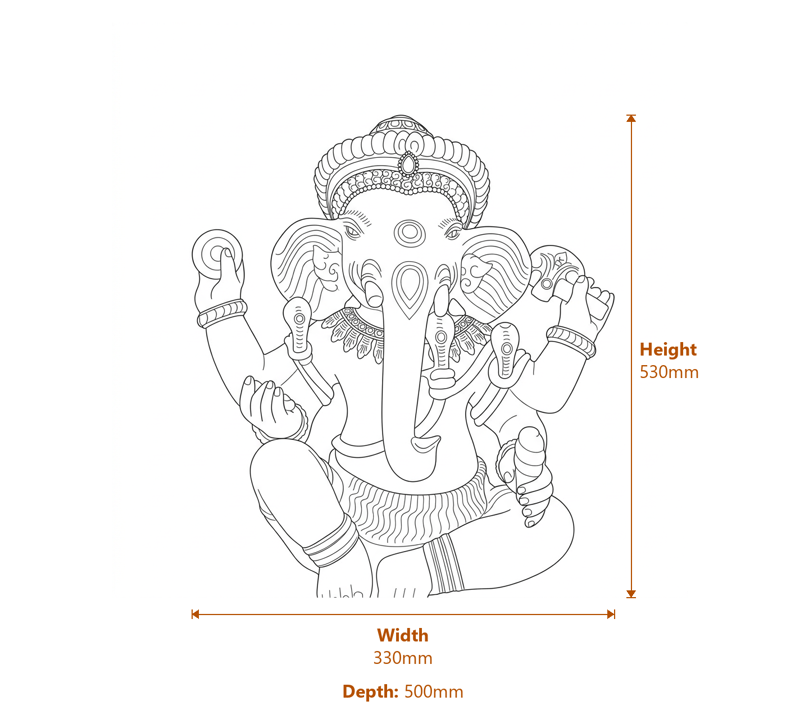 Ganesha Garden Statue in White Dimensions Diagram